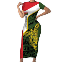 Personalised PNG Eastern Highlands Family Matching Short Sleeve Bodycon Dress and Hawaiian Shirt Bird of Paradise Tattoo Flag Motif LT9 Mom's Dress Green - Polynesian Pride