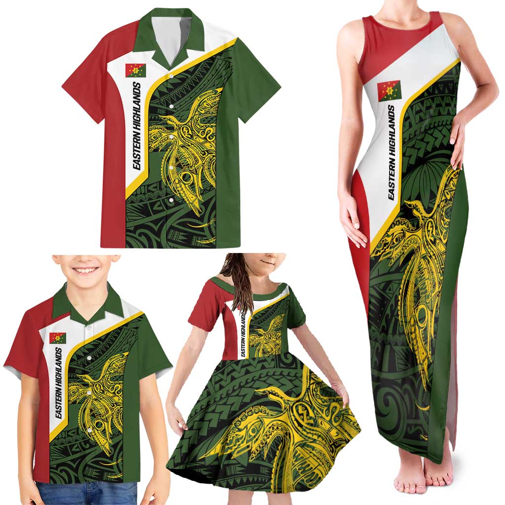 Personalised PNG Eastern Highlands Family Matching Tank Maxi Dress and Hawaiian Shirt Bird of Paradise Tattoo Flag Motif LT9 - Polynesian Pride