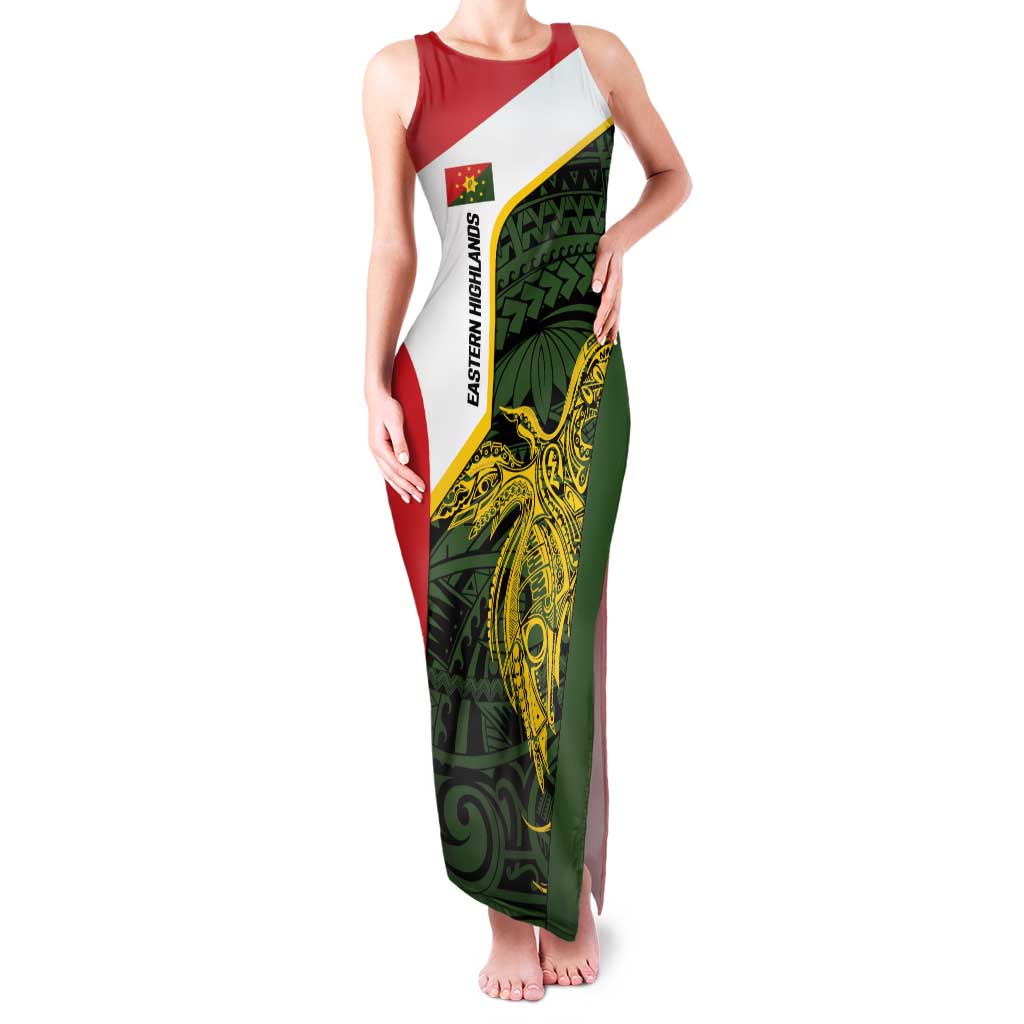Personalised PNG Eastern Highlands Family Matching Tank Maxi Dress and Hawaiian Shirt Bird of Paradise Tattoo Flag Motif LT9 Mom's Dress Green - Polynesian Pride