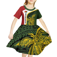 Personalised PNG Eastern Highlands Kid Short Sleeve Dress Bird of Paradise Tattoo Flag Motif LT9 - Polynesian Pride
