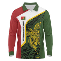 Personalised PNG Eastern Highlands Long Sleeve Polo Shirt Bird of Paradise Tattoo Flag Motif LT9 Green - Polynesian Pride