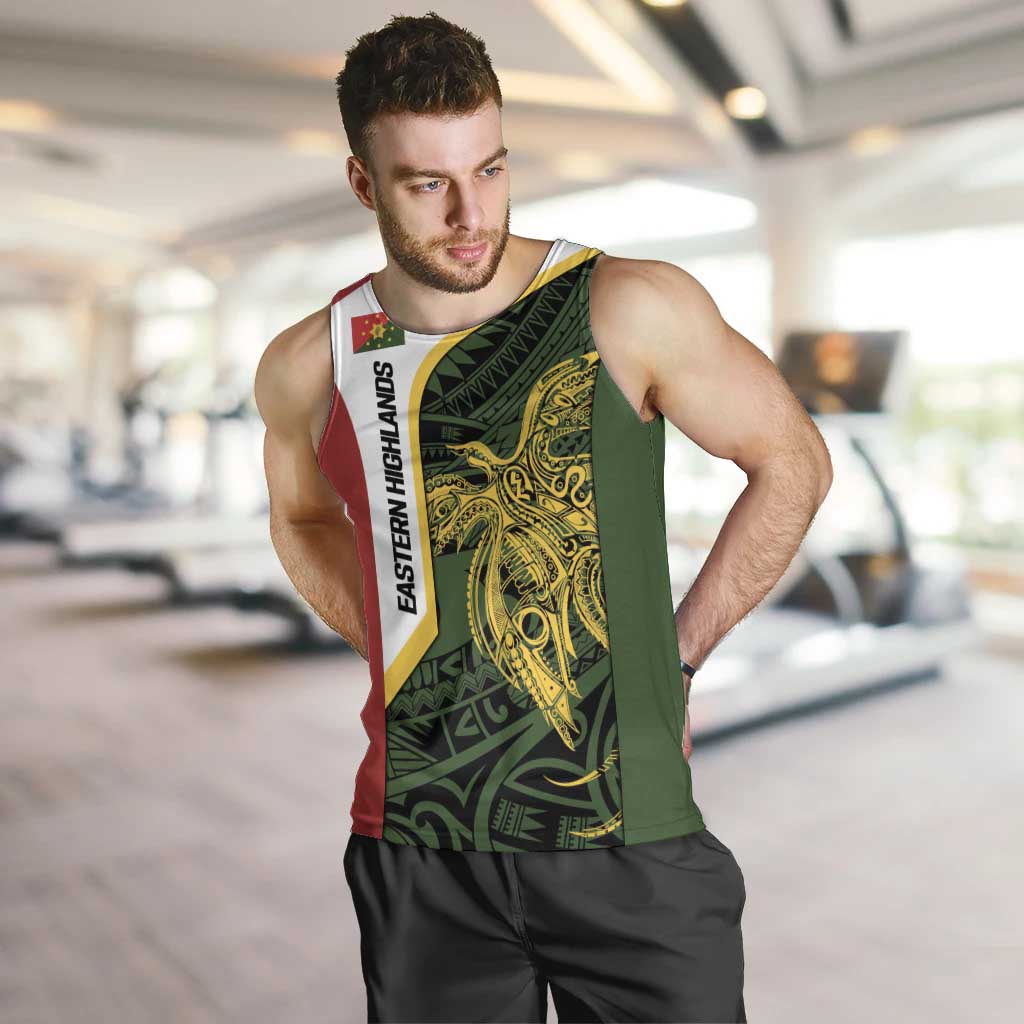 Personalised PNG Eastern Highlands Men Tank Top Bird of Paradise Tattoo Flag Motif - Polynesian Pride