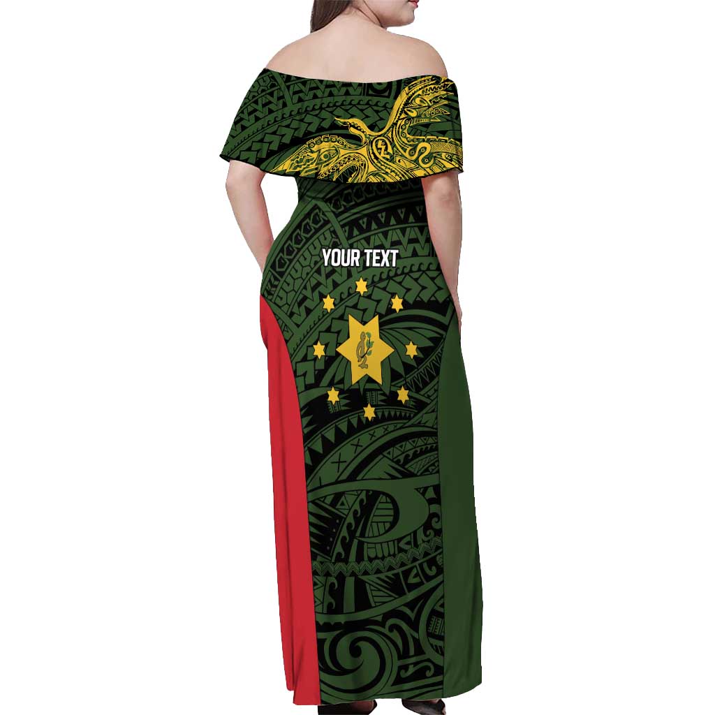 Personalised PNG Eastern Highlands Off Shoulder Maxi Dress Bird of Paradise Tattoo Flag Motif - Polynesian Pride