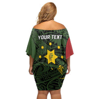 Personalised PNG Eastern Highlands Off Shoulder Short Dress Bird of Paradise Tattoo Flag Motif - Polynesian Pride