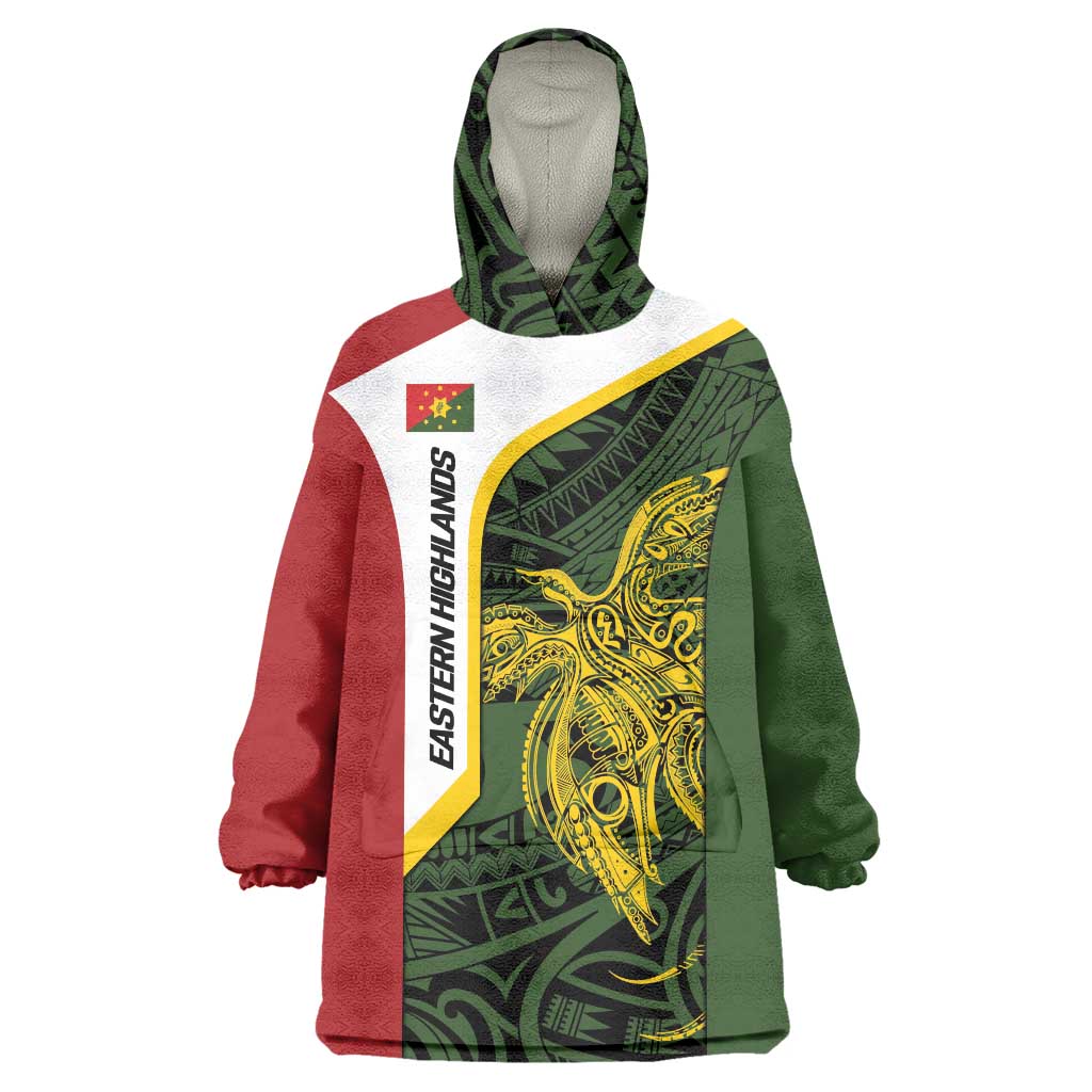 Personalised PNG Eastern Highlands Wearable Blanket Hoodie Bird of Paradise Tattoo Flag Motif LT9 One Size Green - Polynesian Pride