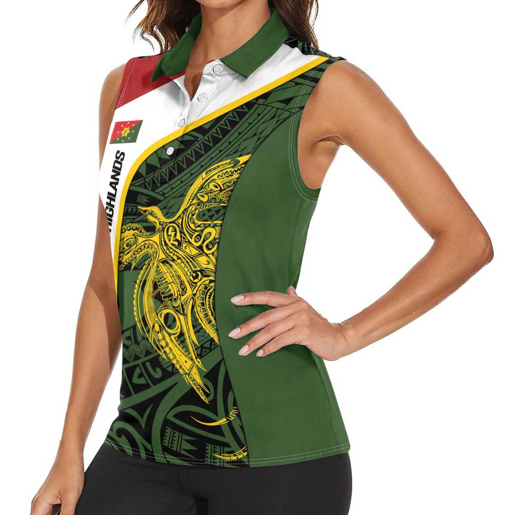 Personalised PNG Eastern Highlands Women Sleeveless Polo Shirt Bird of Paradise Tattoo Flag Motif LT9 - Polynesian Pride
