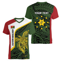 Personalised PNG Eastern Highlands Women V-Neck T-Shirt Bird of Paradise Tattoo Flag Motif - Polynesian Pride