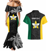 Personalised PNG Enga Province Couples Matching Mermaid Dress and Hawaiian Shirt Bird of Paradise Tattoo Flag Motif LT9 - Polynesian Pride