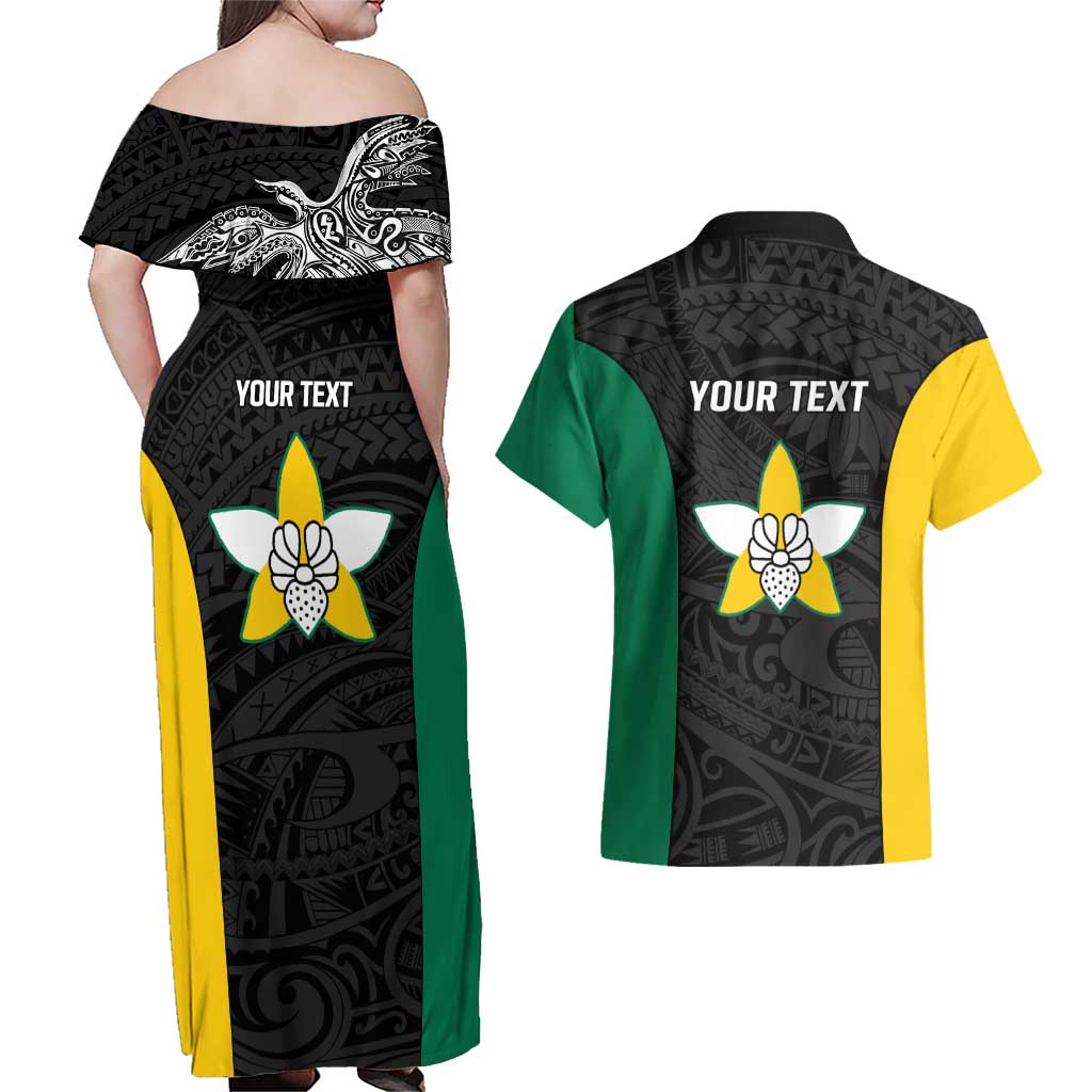 Personalised PNG Enga Province Couples Matching Off Shoulder Maxi Dress and Hawaiian Shirt Bird of Paradise Tattoo Flag Motif LT9 - Polynesian Pride