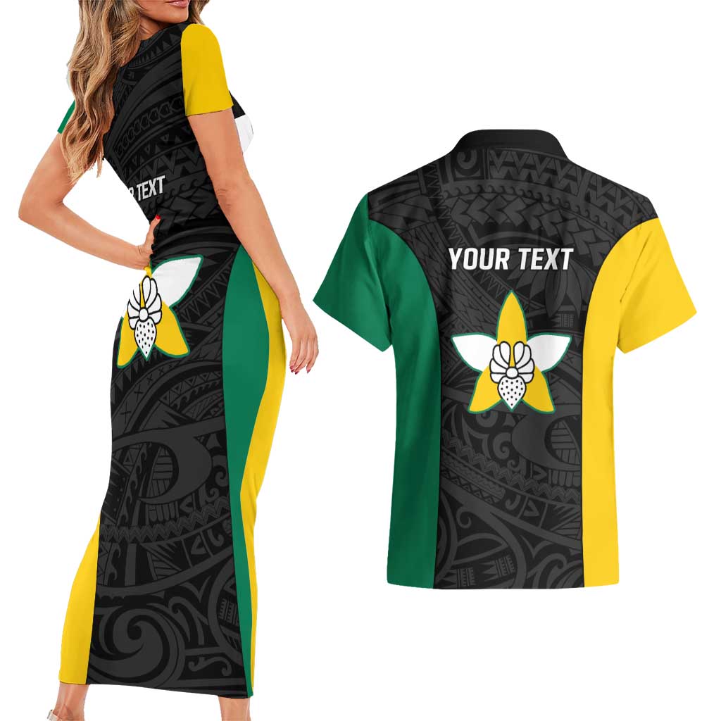 Personalised PNG Enga Province Couples Matching Short Sleeve Bodycon Dress and Hawaiian Shirt Bird of Paradise Tattoo Flag Motif LT9 - Polynesian Pride