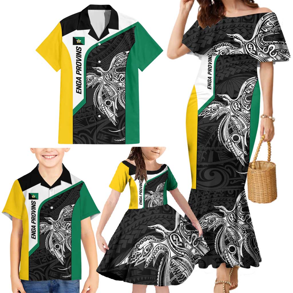 Personalised PNG Enga Province Family Matching Mermaid Dress and Hawaiian Shirt Bird of Paradise Tattoo Flag Motif LT9 - Polynesian Pride