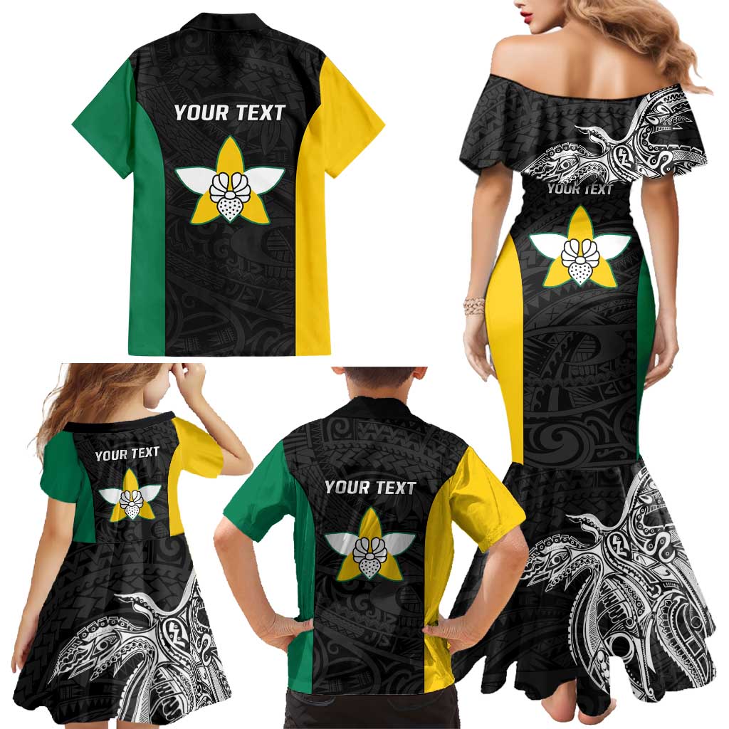 Personalised PNG Enga Province Family Matching Mermaid Dress and Hawaiian Shirt Bird of Paradise Tattoo Flag Motif LT9 - Polynesian Pride