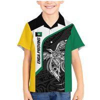 Personalised PNG Enga Province Family Matching Mermaid Dress and Hawaiian Shirt Bird of Paradise Tattoo Flag Motif LT9 Son's Shirt Green - Polynesian Pride