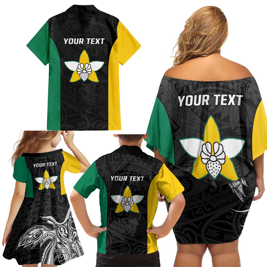 Personalised PNG Enga Province Family Matching Off Shoulder Short Dress and Hawaiian Shirt Bird of Paradise Tattoo Flag Motif LT9 - Polynesian Pride