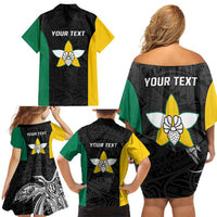 Personalised PNG Enga Province Family Matching Off Shoulder Short Dress and Hawaiian Shirt Bird of Paradise Tattoo Flag Motif LT9 - Polynesian Pride