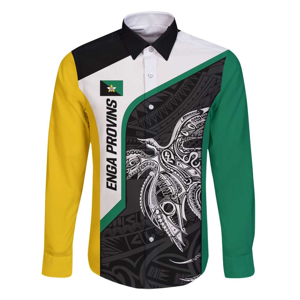 Personalised PNG Enga Province Family Matching Off Shoulder Short Dress and Hawaiian Shirt Bird of Paradise Tattoo Flag Motif LT9 Dad's Shirt - Long Sleeve Green - Polynesian Pride