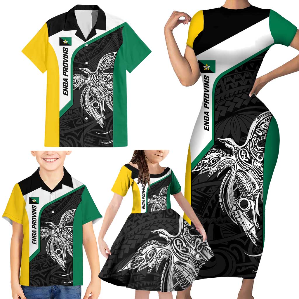 Personalised PNG Enga Province Family Matching Short Sleeve Bodycon Dress and Hawaiian Shirt Bird of Paradise Tattoo Flag Motif LT9 - Polynesian Pride