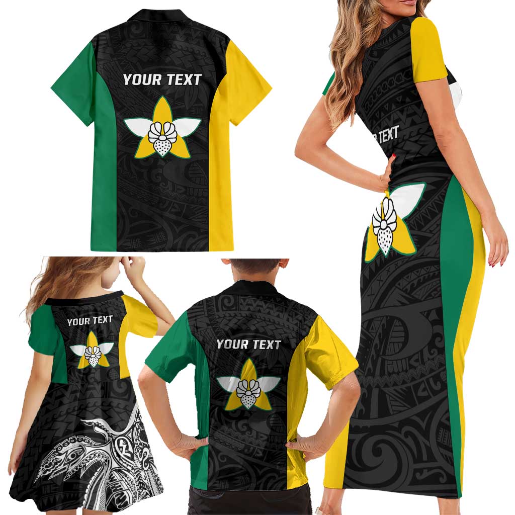 Personalised PNG Enga Province Family Matching Short Sleeve Bodycon Dress and Hawaiian Shirt Bird of Paradise Tattoo Flag Motif LT9 - Polynesian Pride
