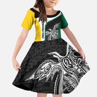 Personalised PNG Enga Province Family Matching Summer Maxi Dress and Hawaiian Shirt Bird of Paradise Tattoo Flag Motif LT9 Daughter's Dress Green - Polynesian Pride