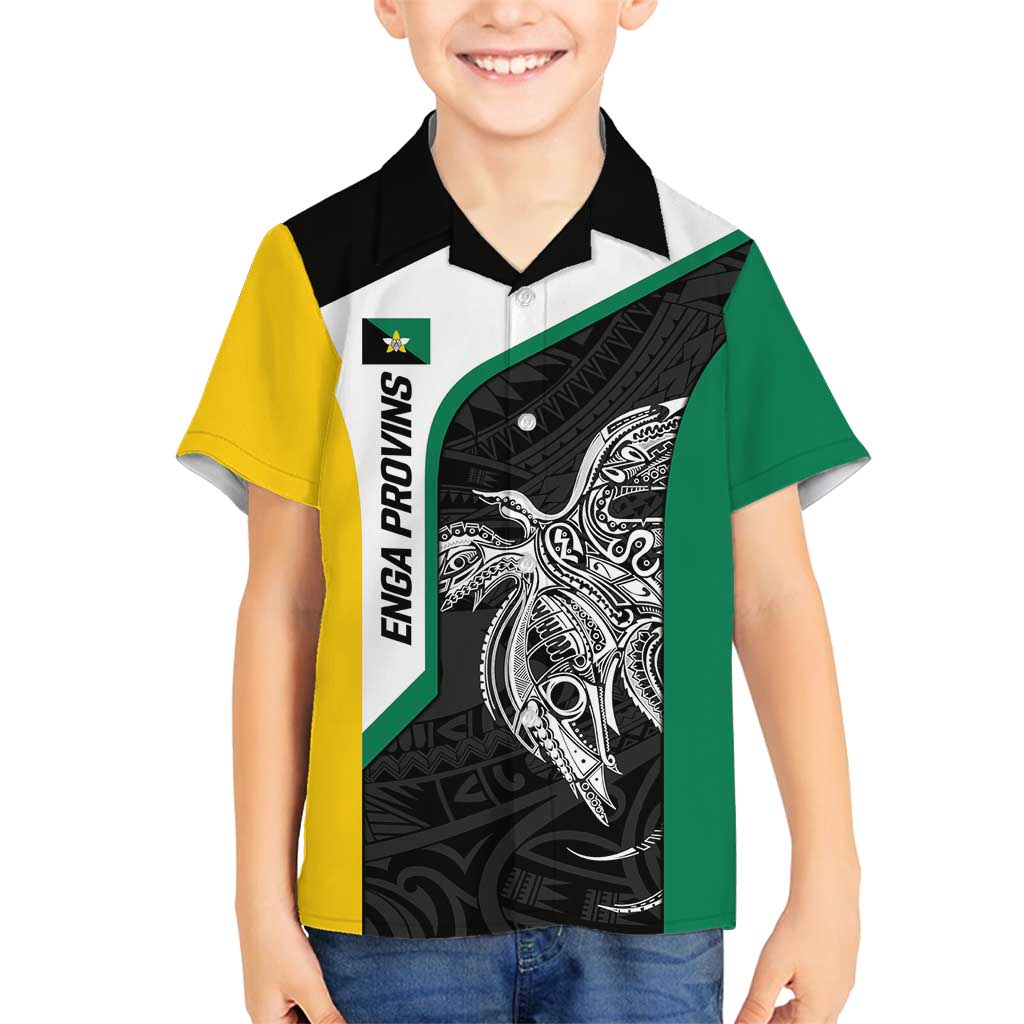 Personalised PNG Enga Province Family Matching Tank Maxi Dress and Hawaiian Shirt Bird of Paradise Tattoo Flag Motif LT9 Son's Shirt Green - Polynesian Pride