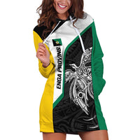 Personalised PNG Enga Province Hoodie Dress Bird of Paradise Tattoo Flag Motif LT9 Green - Polynesian Pride