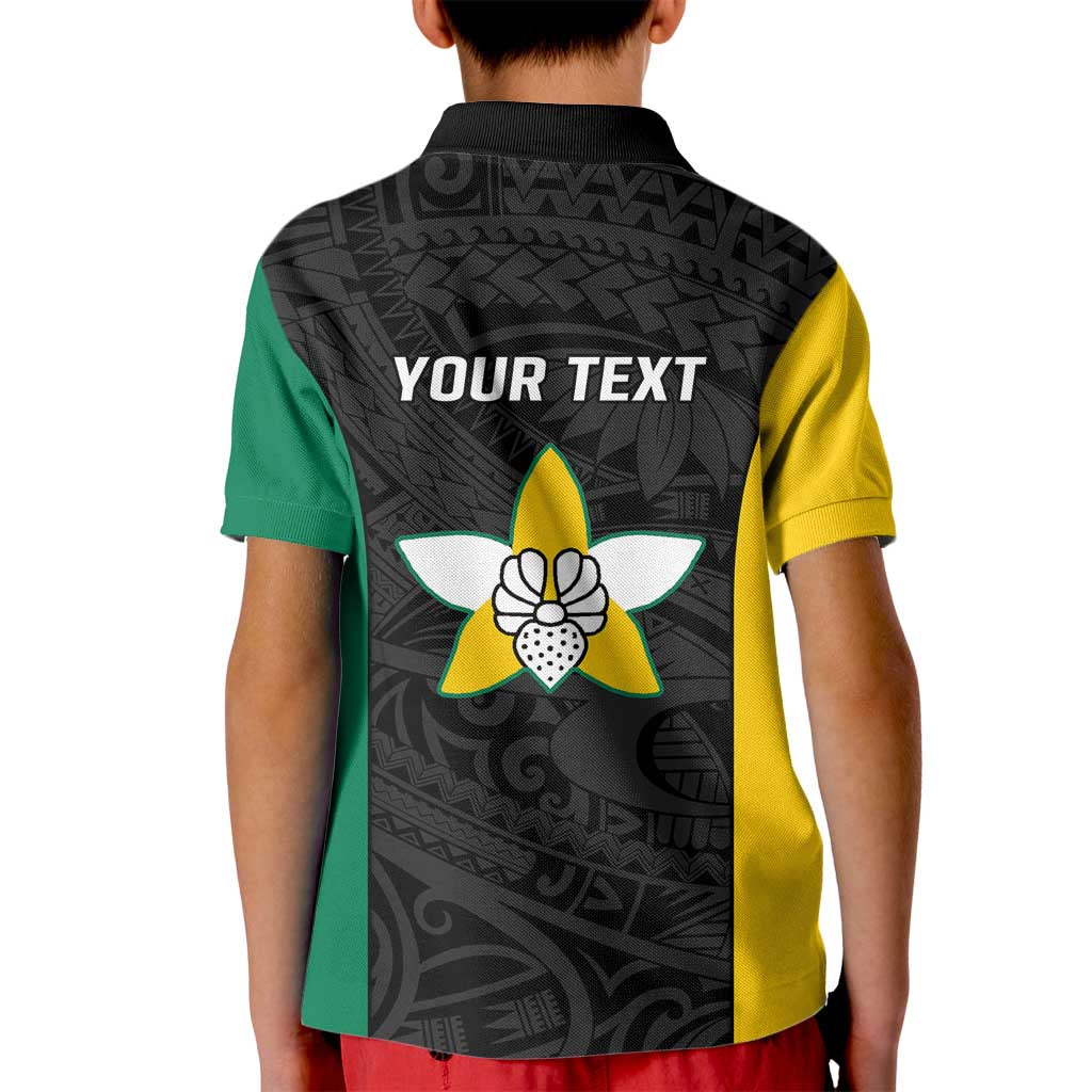 Personalised PNG Enga Province Kid Polo Shirt Bird of Paradise Tattoo Flag Motif LT9 - Polynesian Pride