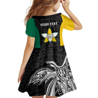 Personalised PNG Enga Province Kid Short Sleeve Dress Bird of Paradise Tattoo Flag Motif LT9 - Polynesian Pride