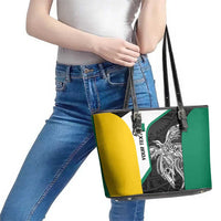 Personalised PNG Enga Province Leather Tote Bag Bird of Paradise Tattoo Flag Motif - Polynesian Pride