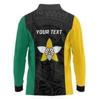 Personalised PNG Enga Province Long Sleeve Polo Shirt Bird of Paradise Tattoo Flag Motif LT9 - Polynesian Pride