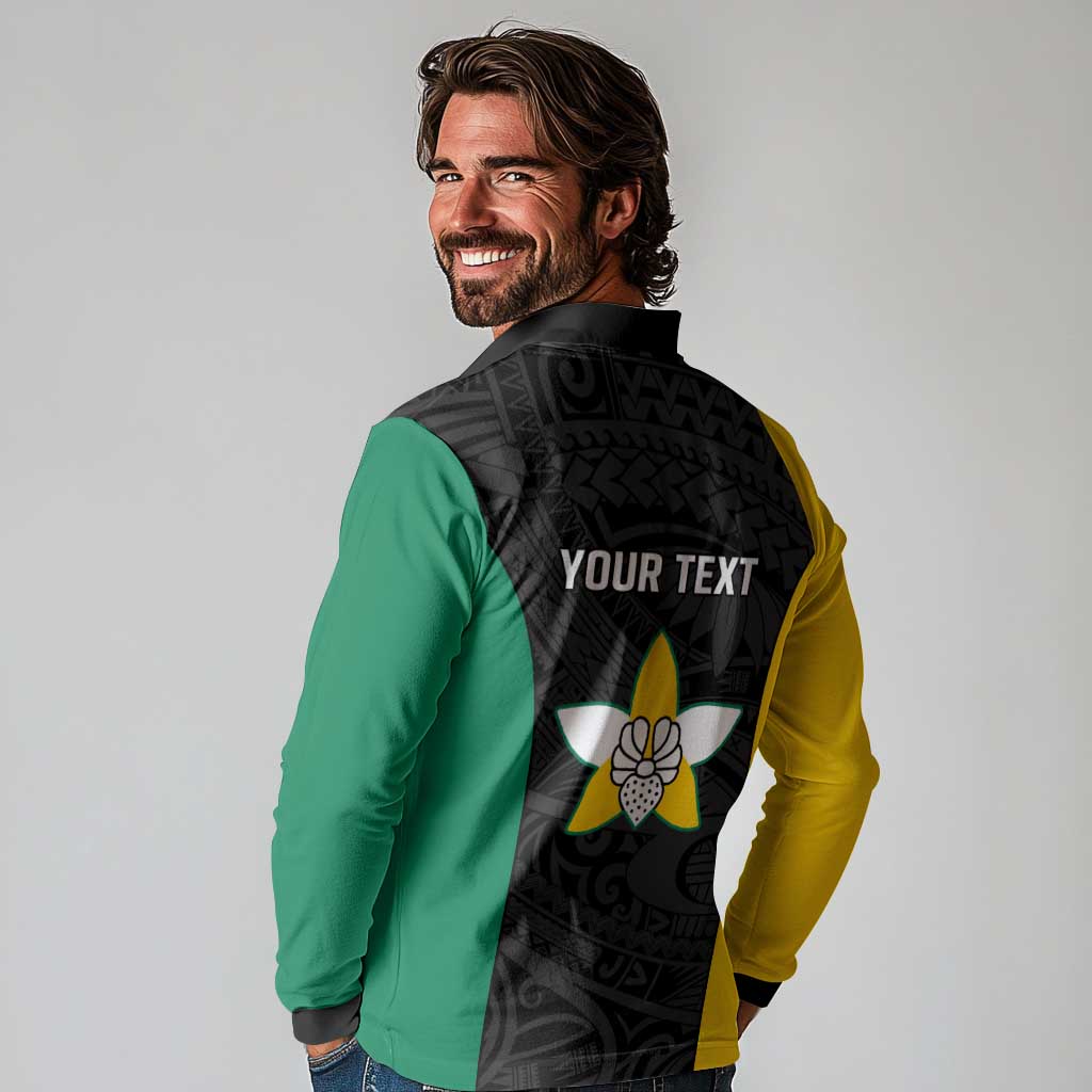 Personalised PNG Enga Province Long Sleeve Polo Shirt Bird of Paradise Tattoo Flag Motif LT9 - Polynesian Pride