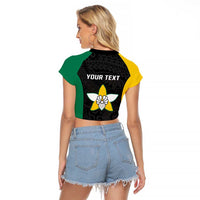 Personalised PNG Enga Province Raglan Cropped T Shirt Bird of Paradise Tattoo Flag Motif - Polynesian Pride