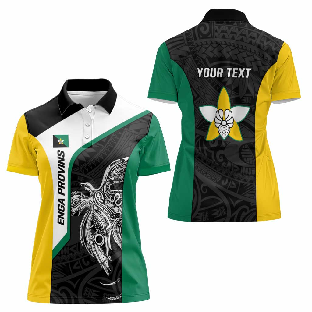 Personalised PNG Enga Province Women Polo Shirt Bird of Paradise Tattoo Flag Motif LT9 - Polynesian Pride