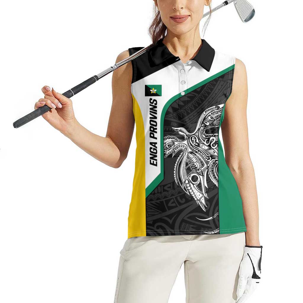 Personalised PNG Enga Province Women Sleeveless Polo Shirt Bird of Paradise Tattoo Flag Motif LT9 - Polynesian Pride