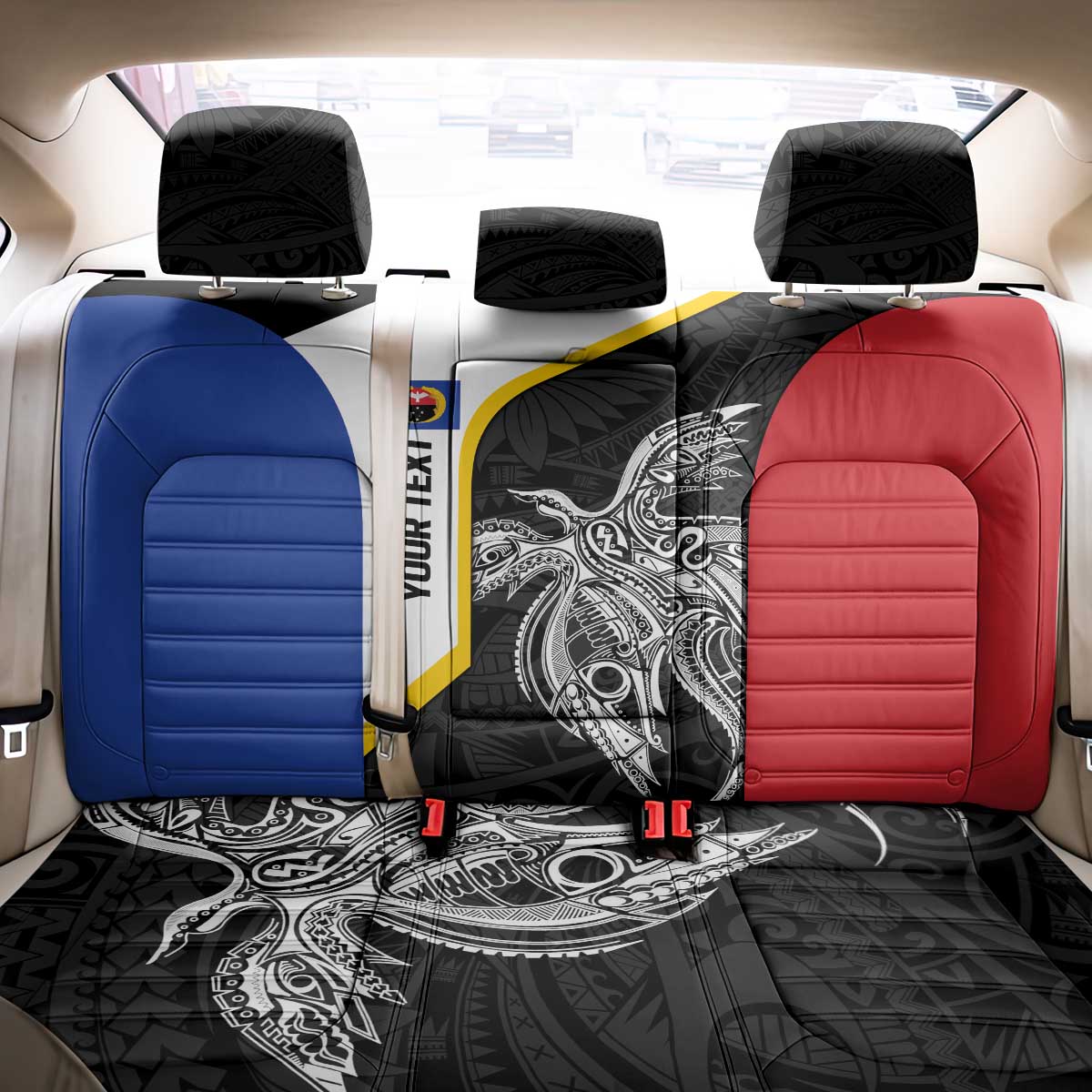 Personalised PNG Gulf Province Back Car Seat Cover Bird of Paradise Tattoo Flag Motif LT9 - Polynesian Pride