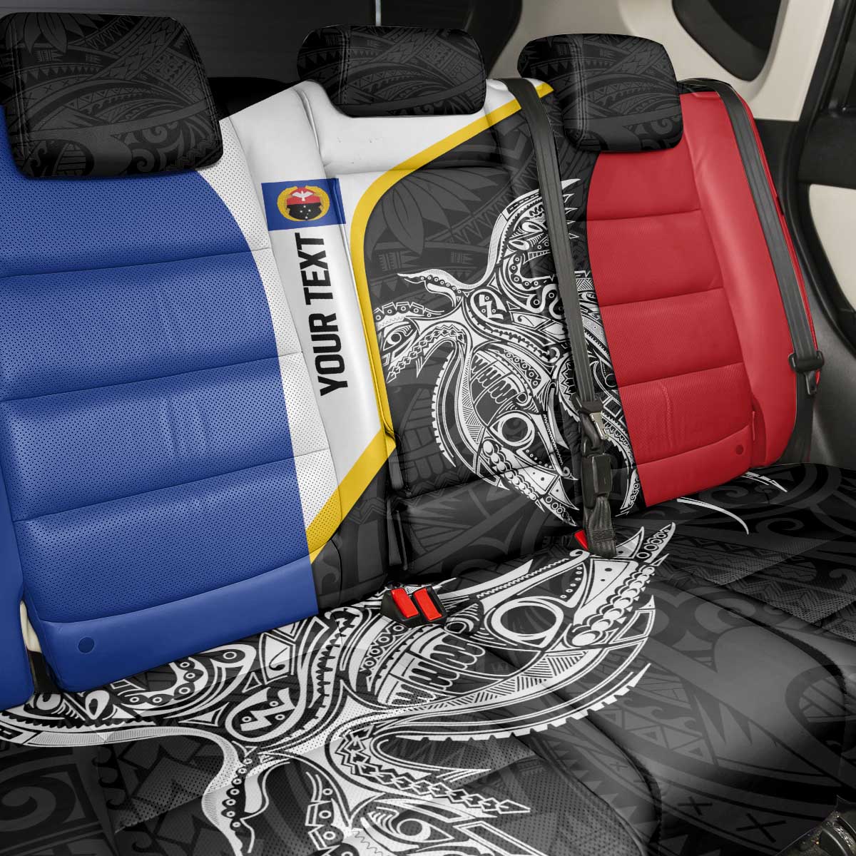 Personalised PNG Gulf Province Back Car Seat Cover Bird of Paradise Tattoo Flag Motif LT9 - Polynesian Pride