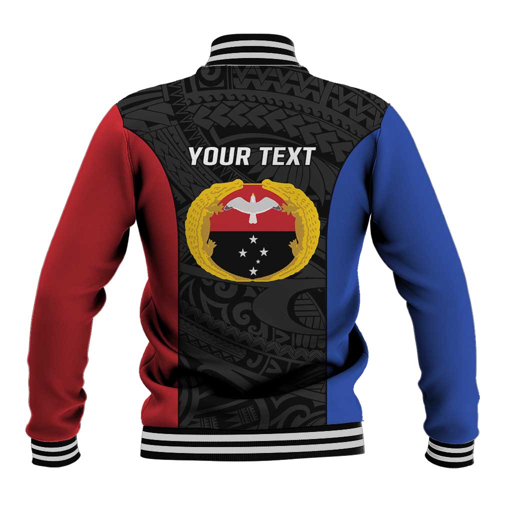 Personalised PNG Gulf Province Baseball Jacket Bird of Paradise Tattoo Flag Motif - Polynesian Pride