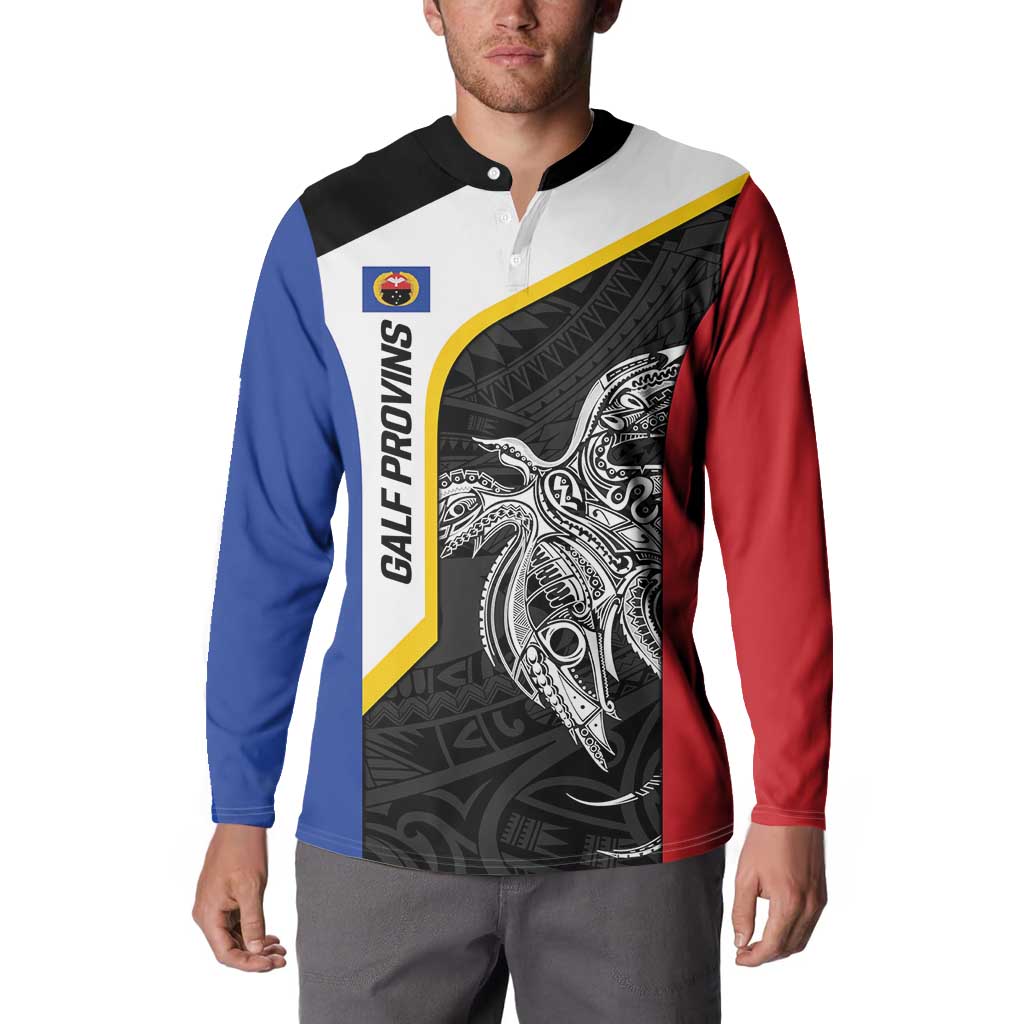 Personalised PNG Gulf Province Button Sweatshirt Bird of Paradise Tattoo Flag Motif - Polynesian Pride