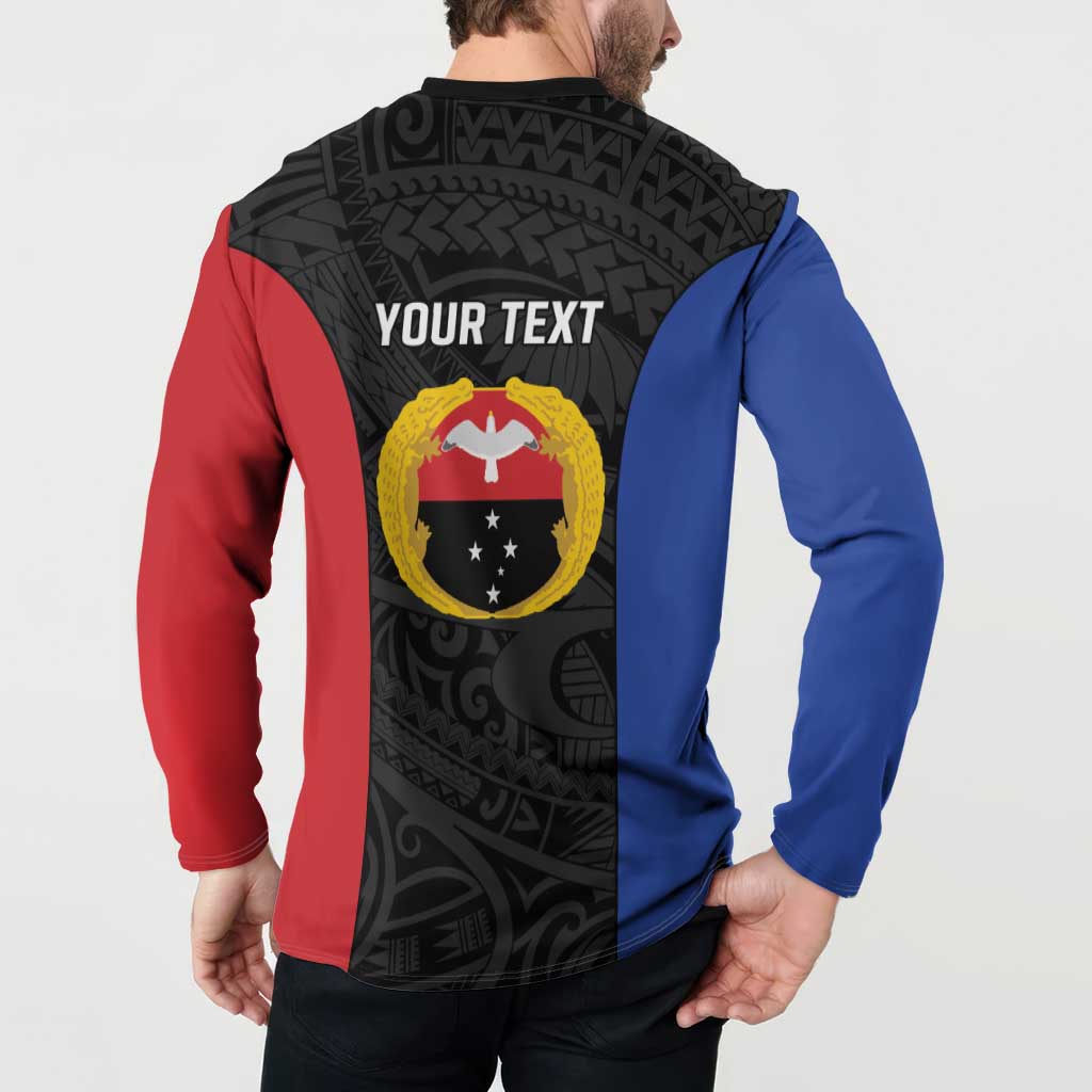 Personalised PNG Gulf Province Button Sweatshirt Bird of Paradise Tattoo Flag Motif - Polynesian Pride