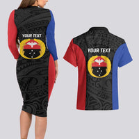 Personalised PNG Gulf Province Couples Matching Long Sleeve Bodycon Dress and Hawaiian Shirt Bird of Paradise Tattoo Flag Motif LT9 - Polynesian Pride