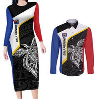 Personalised PNG Gulf Province Couples Matching Long Sleeve Bodycon Dress and Long Sleeve Button Shirt Bird of Paradise Tattoo Flag Motif LT9 Black - Polynesian Pride