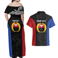 Personalised PNG Gulf Province Couples Matching Off Shoulder Maxi Dress and Hawaiian Shirt Bird of Paradise Tattoo Flag Motif LT9 - Polynesian Pride