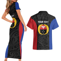 Personalised PNG Gulf Province Couples Matching Short Sleeve Bodycon Dress and Hawaiian Shirt Bird of Paradise Tattoo Flag Motif LT9 - Polynesian Pride
