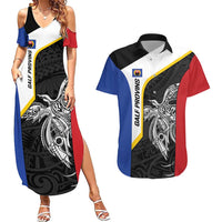 Personalised PNG Gulf Province Couples Matching Summer Maxi Dress and Hawaiian Shirt Bird of Paradise Tattoo Flag Motif LT9 Black - Polynesian Pride