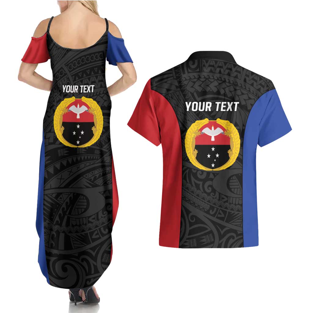 Personalised PNG Gulf Province Couples Matching Summer Maxi Dress and Hawaiian Shirt Bird of Paradise Tattoo Flag Motif LT9 - Polynesian Pride