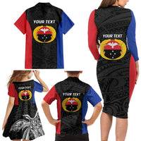 Personalised PNG Gulf Province Family Matching Long Sleeve Bodycon Dress and Hawaiian Shirt Bird of Paradise Tattoo Flag Motif LT9 - Polynesian Pride