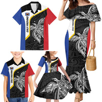 Personalised PNG Gulf Province Family Matching Mermaid Dress and Hawaiian Shirt Bird of Paradise Tattoo Flag Motif LT9 - Polynesian Pride