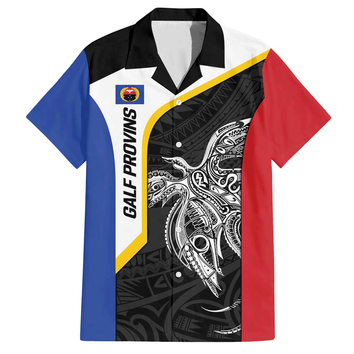 Personalised PNG Gulf Province Family Matching Off The Shoulder Long Sleeve Dress and Hawaiian Shirt Bird of Paradise Tattoo Flag Motif LT9 Dad's Shirt - Short Sleeve Black - Polynesian Pride
