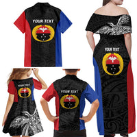 Personalised PNG Gulf Province Family Matching Off Shoulder Maxi Dress and Hawaiian Shirt Bird of Paradise Tattoo Flag Motif LT9 - Polynesian Pride
