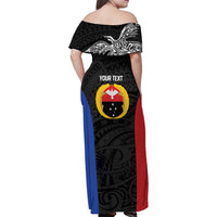 Personalised PNG Gulf Province Family Matching Off Shoulder Maxi Dress and Hawaiian Shirt Bird of Paradise Tattoo Flag Motif LT9 - Polynesian Pride