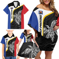 Personalised PNG Gulf Province Family Matching Off Shoulder Short Dress and Hawaiian Shirt Bird of Paradise Tattoo Flag Motif LT9 - Polynesian Pride